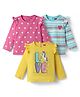 Babyhug 100% Cotton Knit Full Sleeves Striped T-Shirts with Hearts & Unicorn Print Pack of 3 - Yellow Pink & Light Blue