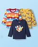 Babyhug 100% Knit Full Sleeves T-Shirts with Star & Text Print Pack of 3 - Yellow & Navy Blue