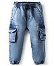 Bonfino Cotton Elastane Woven Full Length Solid Washed Denim Jeans with Cargo Pocket - Blue