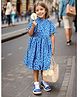 Safehugs Cotton Woven Half Puffed Sleeves Floral Printed Dress - Blue