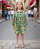 Safehugs Cotton Woven Full Puffed Sleeves Jungle Theme Printed Shirt Dress - Light Green