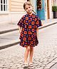 Safehugs Cotton Woven Half Bell Sleeves Geometric Printed Dress - Orange