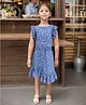 Safehugs Cotton Woven Frill Sleeves Floral Printed Crop Top & Coordinating Tiered Skirt Set - Blue