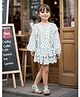Safehugs Cotton Woven Full Balloon Sleeves Floral Printed Crop Top & Coordinating Pleated Skirt Set - White