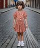 Safehugs Cotton Woven Half Peasant Sleeves Floral Printed Top & Coordinating Skirt Set - Red