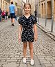 Safehugs Cotton Woven Half Puffed Sleeves Leaves Printed Top & Coordinating Shorts Set - Black