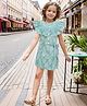 Safehugs Pure Cotton Woven Sleeveless Floral Printed Crop Top & Coordinating Skorts Set - Sea Green