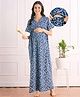 Bella Mama Cotton Woven Half Sleeves Maternity Kaftan Nursing Nighty With Floral Print - Blue