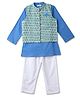 Nautinati Cotton Full Sleeves Solid Kurta & Pyjama With Floral Printed Jacket - Blue & Green