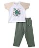 Nautinati Cotton Half Raglan Sleeves Bagpack Printed Tee & Pant Set - Green & White