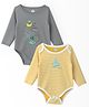 Nautinati Cotton Pack Of 2 Full Sleeves Striped & Pirate Ship Printed Onesies - Grey & Yellow