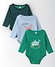 Nautinati Cotton Pack Of 3 Full Sleeves Striped & Sea Life Printed Onesies - Navy & Sky Blue & Green