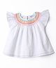 Nautinati Cotton Flutter Sleeves Swiss Dot Embroidered Top - White