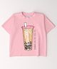Nautinati Cotton Half Sleeves Boba Tea Printed Tee - Pink