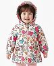 Babyoye Woven Full Sleeves Hooded Quilted Jacket With Floral Print & Bow Applique - Multicolor