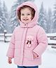 Babyoye Woven Full Sleeves Solid Dyed Padded Hooded Winter Jacket with Bear Applique - Pink