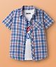 Pine Kids Cotton Woven Half Sleeves Checks Shirt With Printed T-Shirt - Blue & White