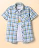 Pine Kids 100% Cotton Half Sleeves Checks Shirt With Text Printed Tank T-Shirt - Light Blue & White