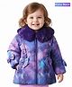 Babyoye Woven Full Sleeves Galaxy Theme Printed Padded Winter Jacket With Bow Applique - Purple