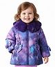 Babyoye Woven Full Sleeves Galaxy Theme Printed Padded Winter Jacket With Bow Applique - Purple