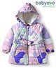 Babyoye Woven Front Open  Full Sleeves Abstract Printed Padded Hoodie With Bow Detailing - Multi colour