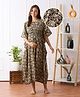 Bella Mama Cotton Woven Maternity Nursing Kaftan With Floral Print - Black
