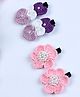 Funkrafts Set Of 2 Floral & Hearts Crochet Designed Pearls Embellished Hair Alligator Clips - Pink & Mauve