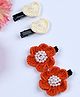Funkrafts Set Of 2 Floral & Hearts Crochet Designed Pearls Embellished Hair Alligator Clips - Off White & Rust Orange