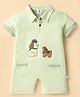 Mini Taurus Interlock Knit Half Sleeves Collared Rompers with Doggo Embroidery - Mint Green
