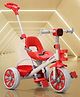 Emo-G Light & Musical Tricycle with 3-Level Adjustable Parental Control -Red|Front Bottle Holder| Safety Harness| Foldable Footrest| Rear Storage Basket| Anti-Skid Wheels| Comfortable Seat