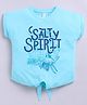 giniekids Cotton Blend Sleeveless Salty Spirit Text Printed Crop Top - Aqua Blue