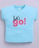 giniekids Pure Cotton Sleeveless  Polka Dots & Lets Go Text Printed Top - Aqua Blue