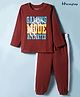 Honeyhap Premium 100%  Cotton Knit Night Suit With Bio Finish & Text Print - Cherry Mahogany