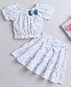 The Magic Wand Half Puffed Sleeves Polka Dots Printed Coordinating Top & Tiered Skirt Set - Pink & Blue