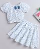 The Magic Wand Half Puffed Sleeves Polka Dots Printed Coordinating Top & Tiered Skirt Set - White & Blue