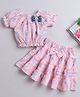 The Magic Wand Half Puffed Sleeves Typography Printed Coordinating Top & Tiered Skirt Set - Pink & Blue