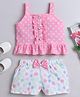 The Magic Wand Sleeveless Polka Dots & Floral Printed Bow Applique Detailed Top & Shorts Set - Pink
