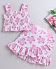 The Magic Wand Cotton Sleeveless Floral Printed Smoked Top & Coordinating Ruffle Detailed Skirt Set - Pink