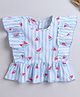 The Magic Wand Cotton Sleeveless Striped & Watermelon Printed Frill Detailed Top - Blue