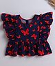 The Magic Wand Cotton Sleeveless Frill Detailed Butterfly Printed Top - Navy Blue