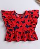 The Magic Wand Cotton Sleeveless Frill Detailed Butterfly Printed Top - Red
