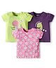 Doodle Poodle 100% Cotton Single Jersey Knit Half Sleeves T-Shirts with Dino & Floral Print Pack of 3 - Pansy Purple Pink Frosting & Wild Lime Green