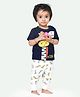 Ariel Pure Cotton Half Sleeves Baby Animals Printed & Patch Emrboidered Coordinating Tee & Joggers Set - Navy Blue