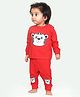 Ariel Pure Cotton Full Sleeves Baby Tiger Printed Coordinating Tee & Joggers Set - Red