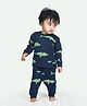 Ariel Pure Cotton Full Sleeves Sharks Printed Coordinating Tee & Joggers Set - Navy Blue