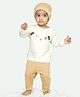 Ariel Pure Cotton Full Sleeves Puppy Printed & Applique Detailed Tee & Joggers With Cap Set - White