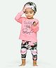 Ariel Pure Cotton Full Sleeves Daddys Little Girl Text & Camouflage Printed Tee & Joggers With Cap Set - Pink