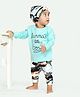 Ariel Pure Cotton Full Sleeves Mammas Little Boy Text & Camouflage Printed Tee & Joggers With Cap Set - Blue