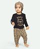 Ariel Pure Cotton Full Sleeves Leopard Printed Tee & Joggers With Cap Set - Black