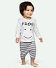 Ariel Pure Cotton Full Sleeves Frog Printed & Applique Detailed Tee & Joggers Set - White